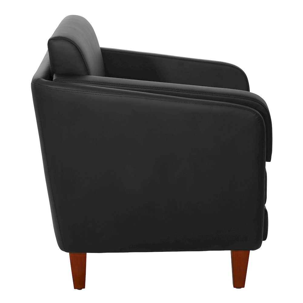 Black Faux Leather Club Chair with Cherry Leg Finish