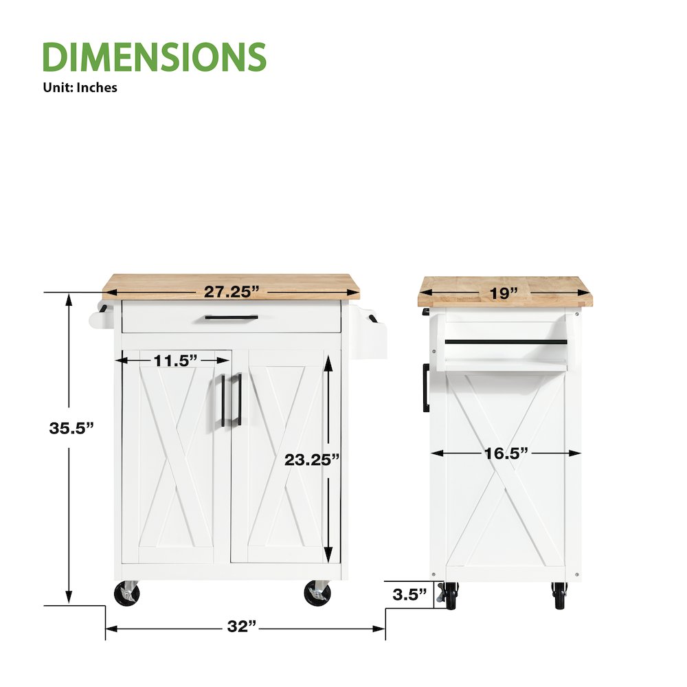 Bolten Kitchen Cart in White FInish
