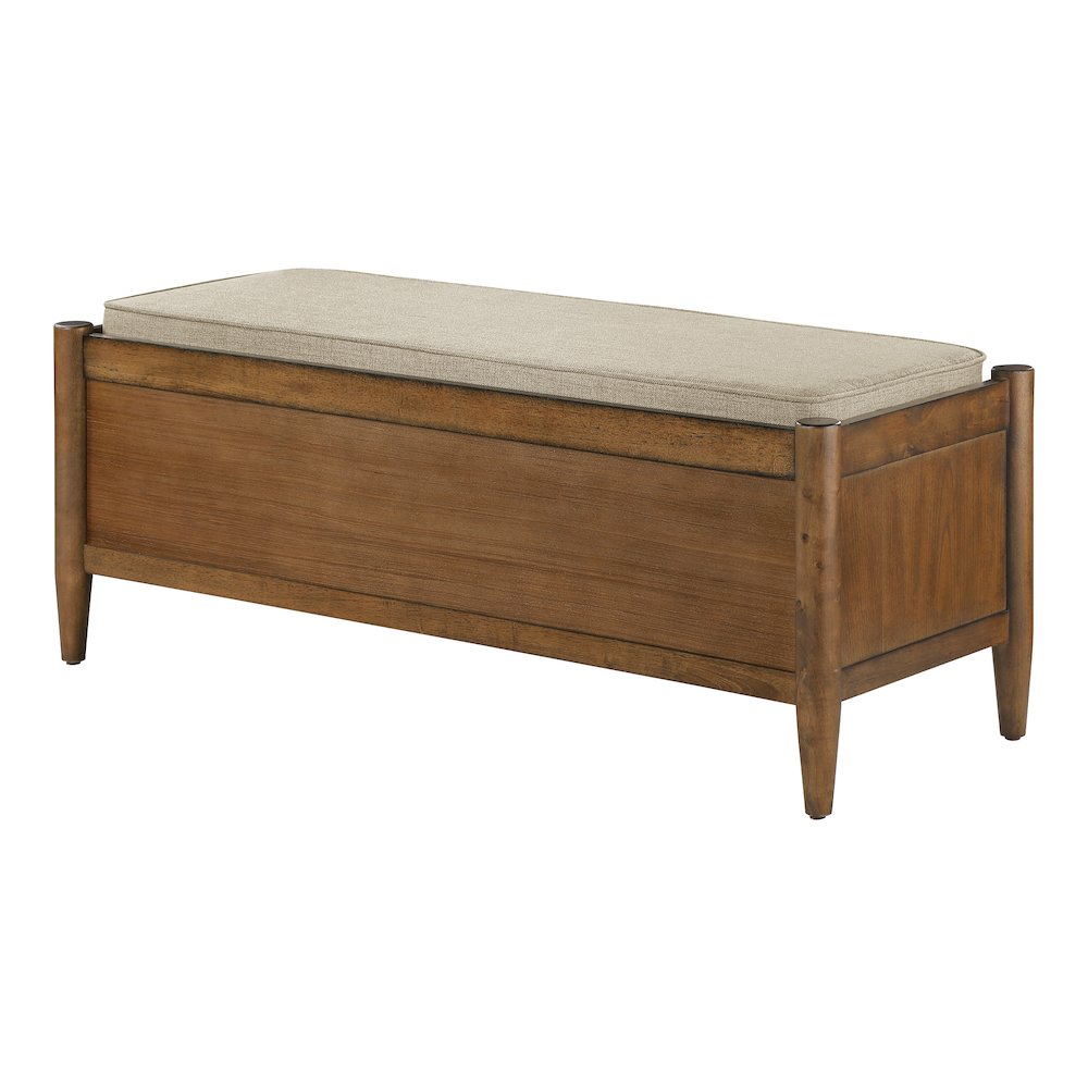 Marilyn Storage Bench with Walnut Wood finished and Brown Fabric Padded seat