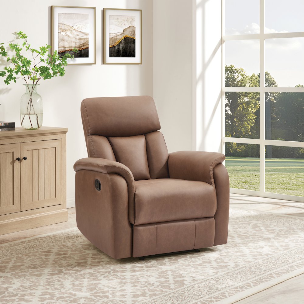 Carillo Pushback Recliner in Saddle Brown Faux Leather