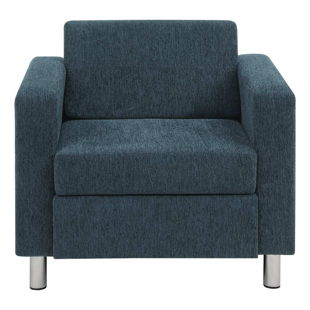 Pacific Armchair in Navy Fabric with Chrome Legs