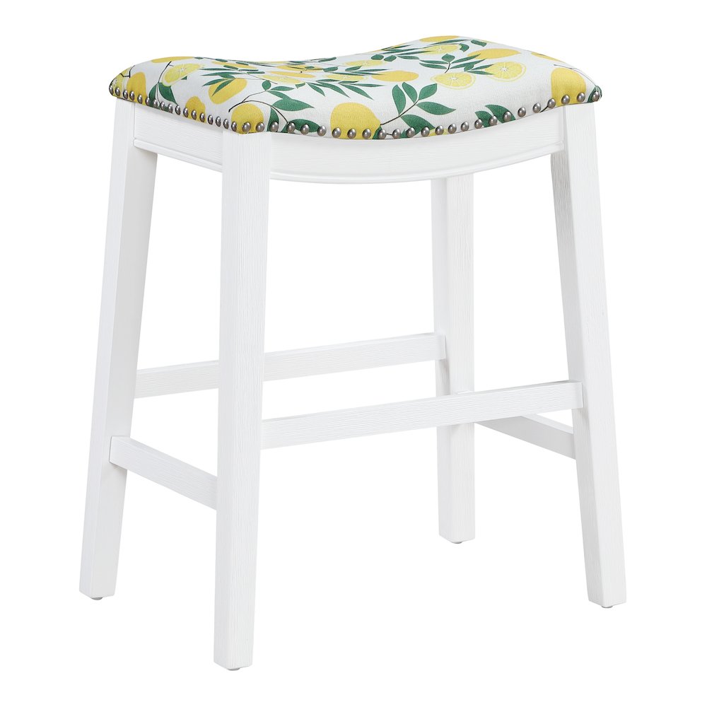 Saddle Stool 24″ in lemons Fabric With White Wood Finish 2-Pack