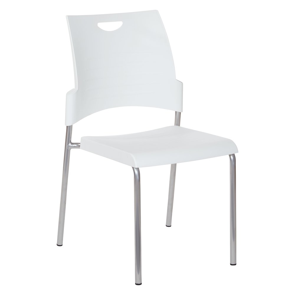 Straight Leg Stacking Chair With White Plastic Seat & Back