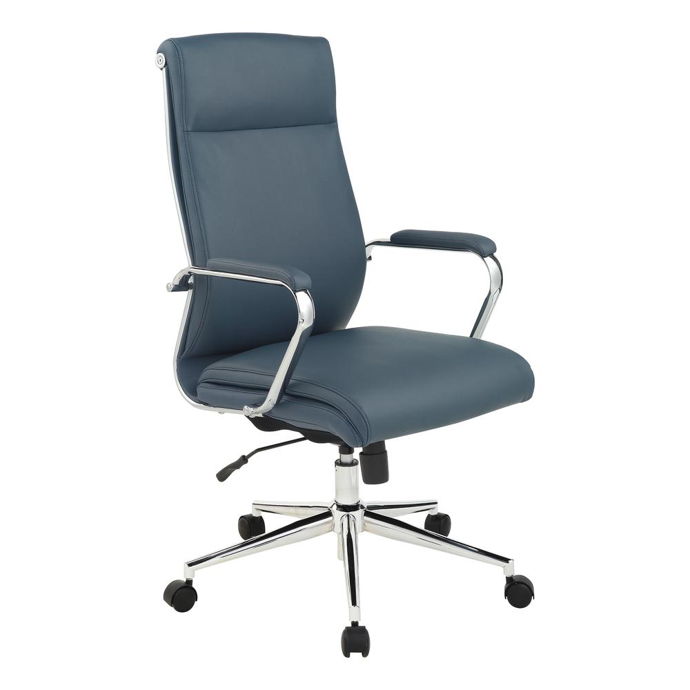 High Back Manager’s Chair with Dillon Blue Antimicrobial Fabric and Chrome Base