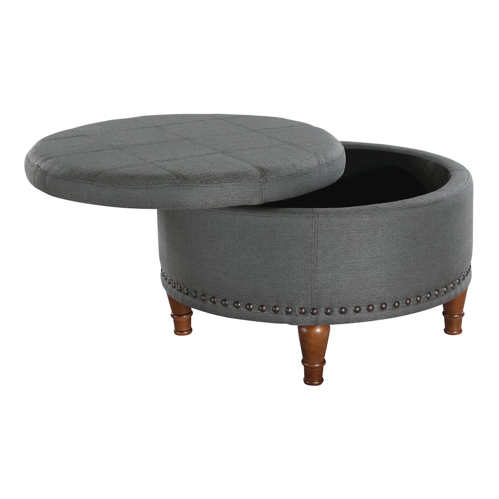 Alloway Storage Ottoman in Charcoal Fabric with Antique Bronze Nailheads