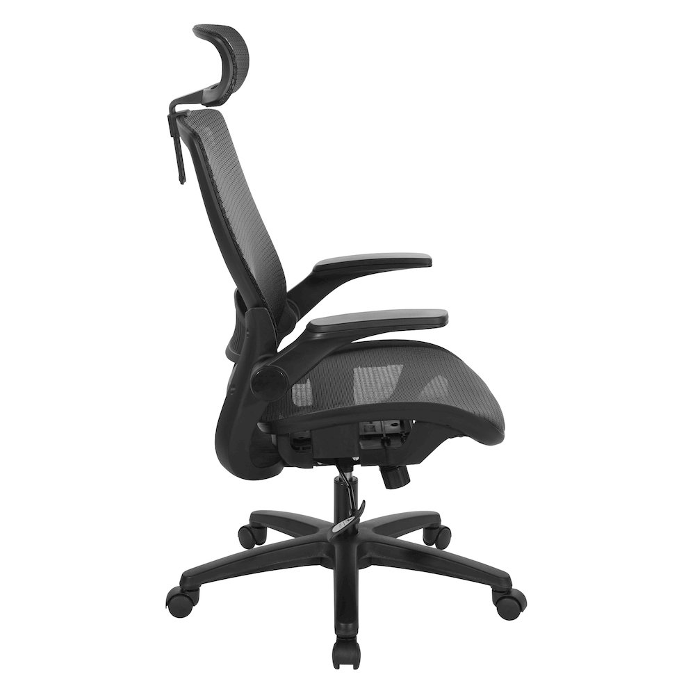 Managers Chair With Mesh Back And Seat And Adjustable Flip Arms And Headrest