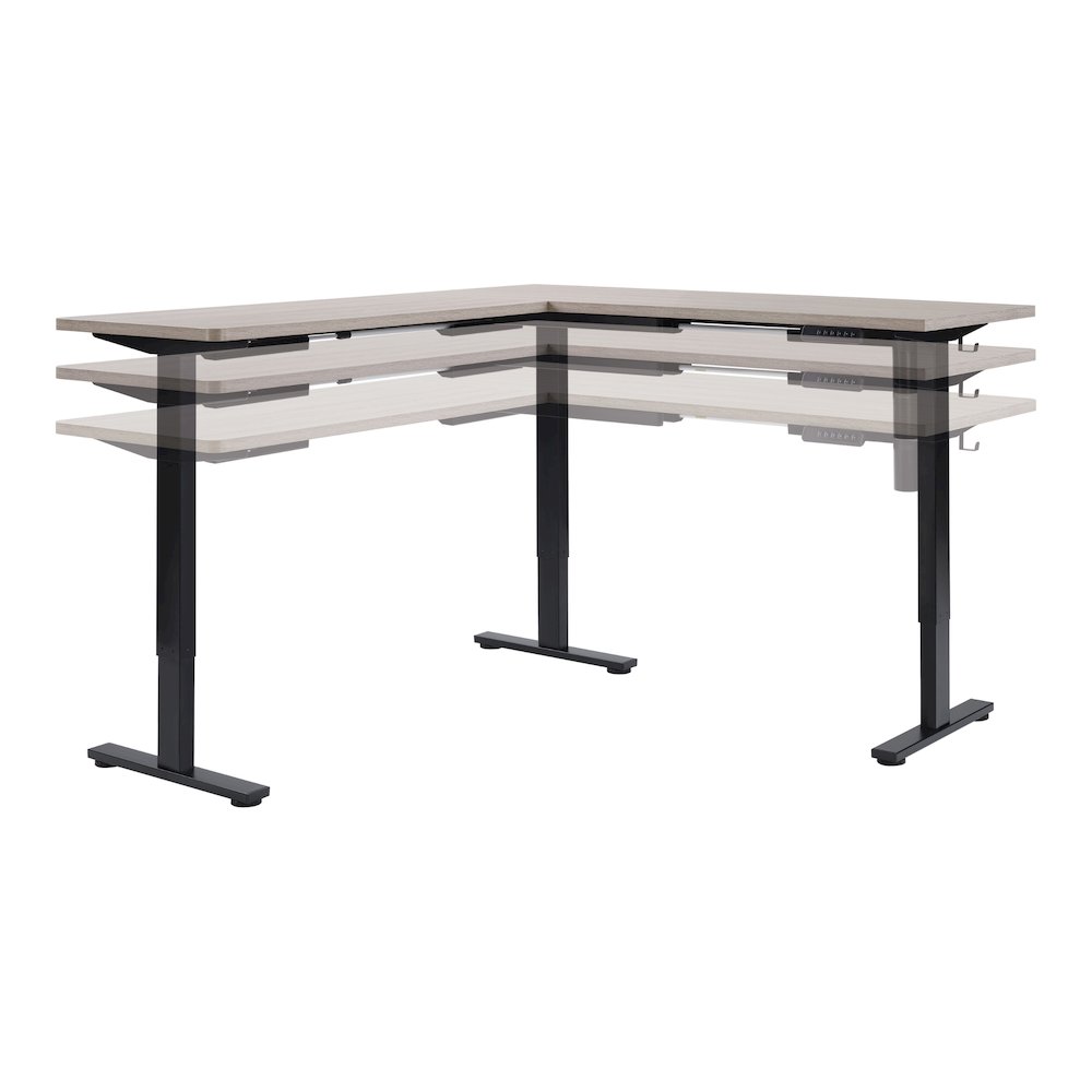 Primo 60” Sit/Stand L-Shape Electric Desk with Light Grey Top and Black Base