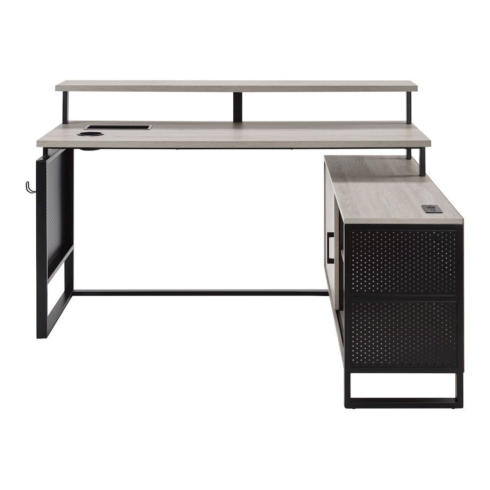 Ace 60″x 50″ L-Shape Desk in Grey Taupe Top and Matte Black Frame