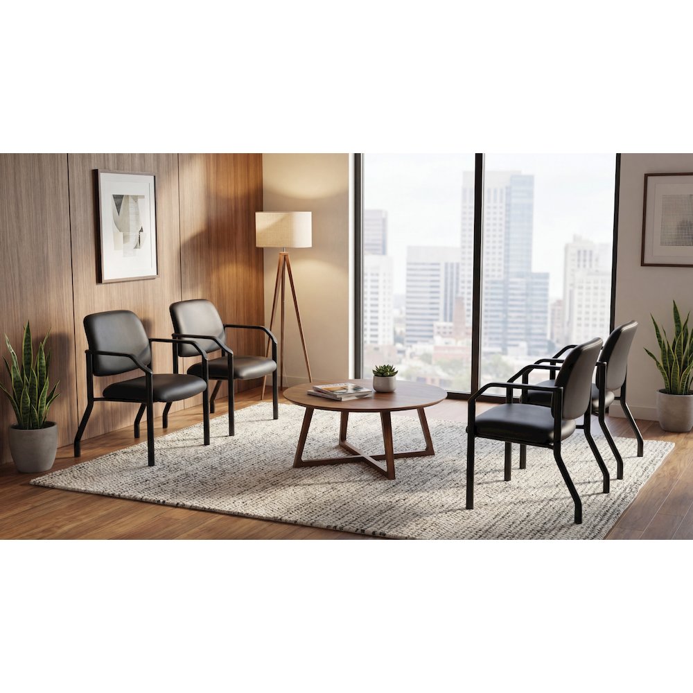 Big & Tall Guest Chair in Black Faux Leather with PU Arms and Black Metal Frame