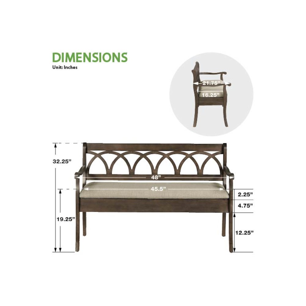 Coventry Storage Bench in Dark Walnut Finish Frame and Beige Seat Cushion K/D
