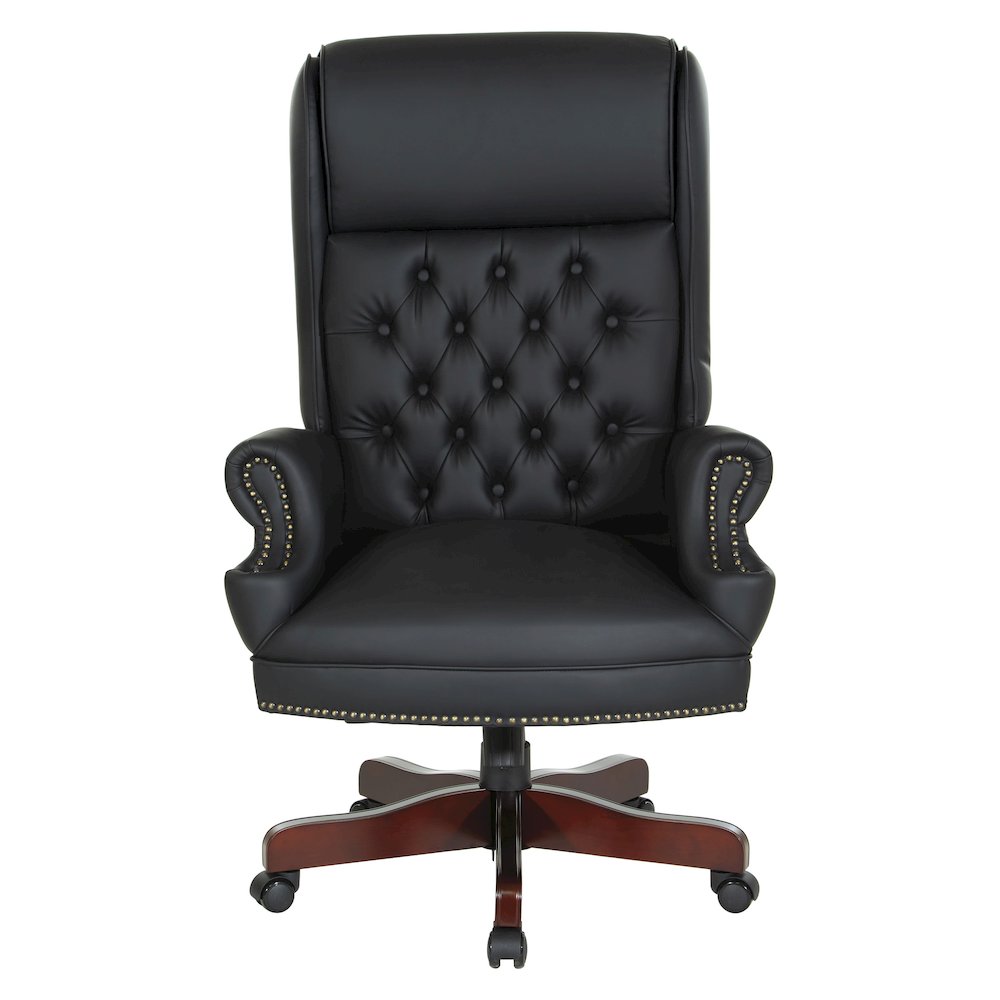 Traditional Executive Chair in Black Vinyl with Royal Cherry Finish Base