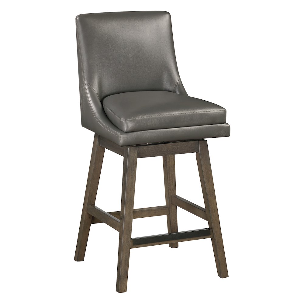 Allingham 27″ Swivel Counter Stool with Grey Legs in Pewter Faux Leather