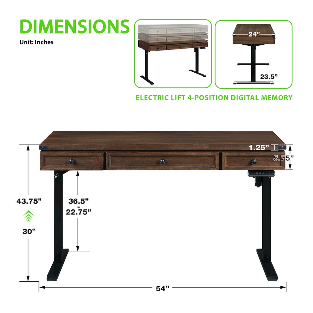 Baton Rouge 54″ Electric Lift Desk in Brushed Walnut Finish