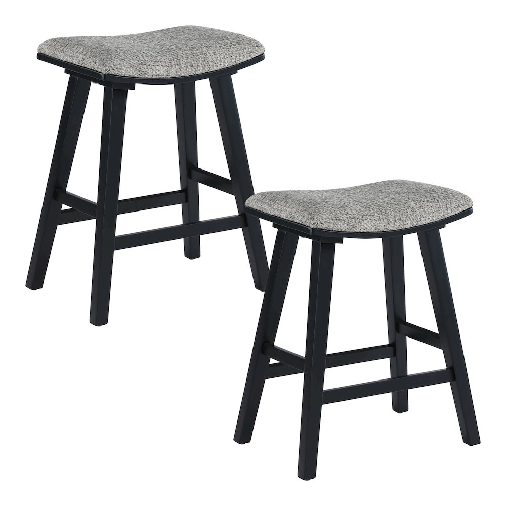 Coley 24″ Saddle Stool 2-Pack With Graphite Fabric Seat And Black Wash Frame