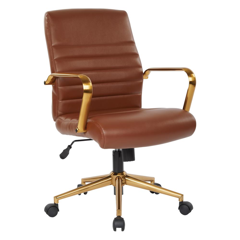 Mid-Back Saddle Faux Leather Chair with Gold Finish Arms and Base K/D