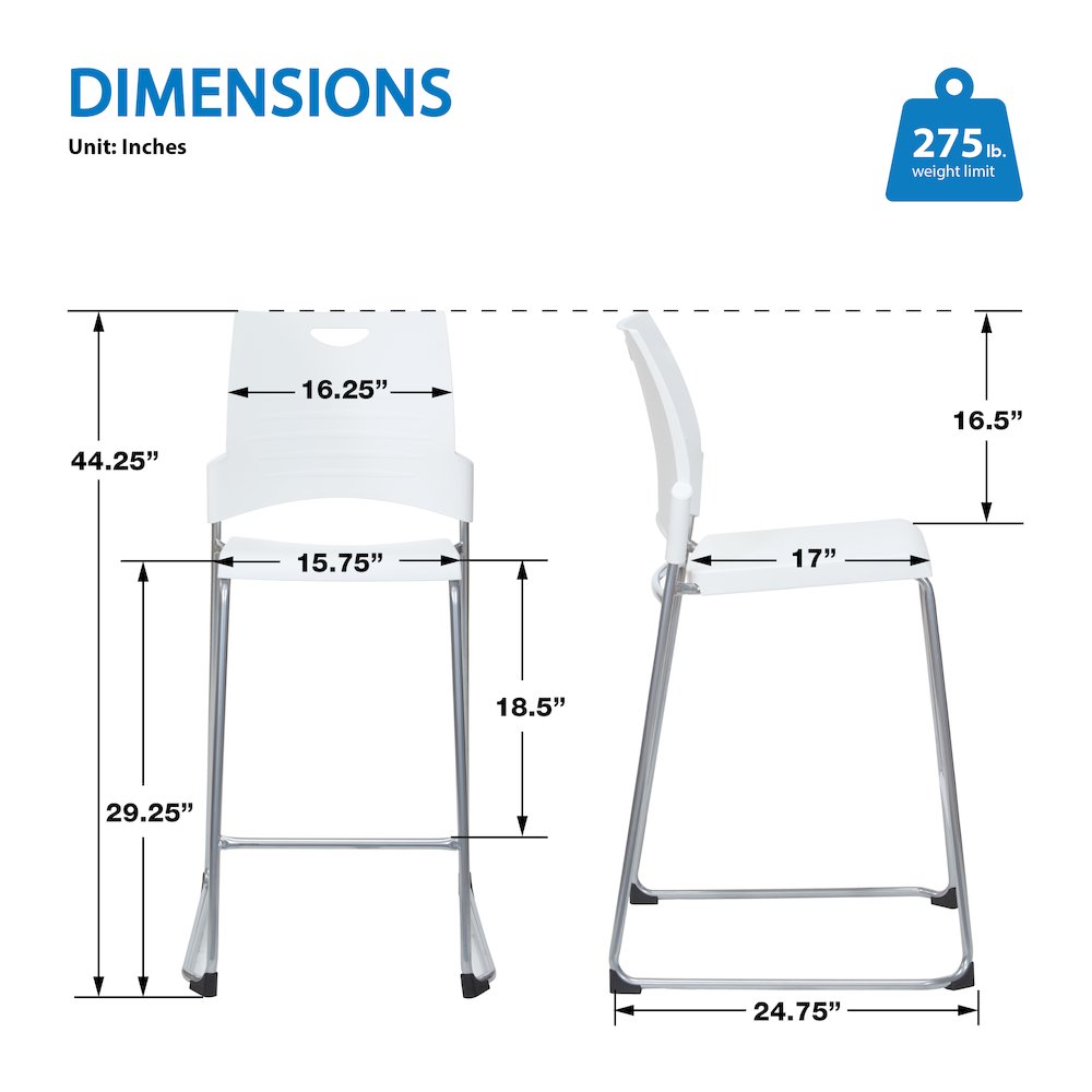 Tall Stacking and Ganging Chair with White Plastic Seat & Back