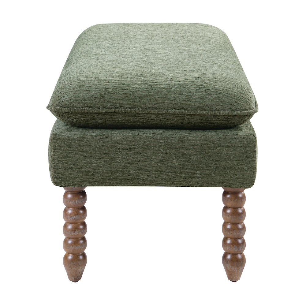 Selina Pillow Top Bench in Pine Fabric With Rustic Brown Finish Spindle Legs