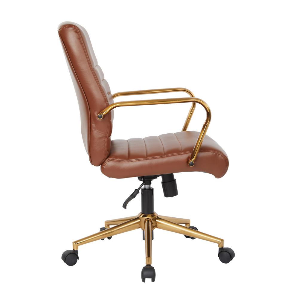 Mid-Back Saddle Faux Leather Chair with Gold Finish Arms and Base K/D