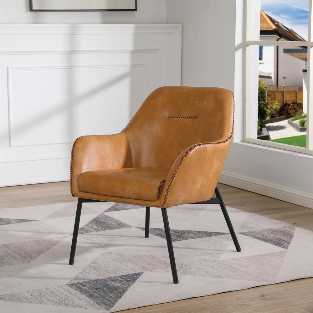 Brooks Accent Chair in Sand Faux Leather with Black Stitch and Black Legs