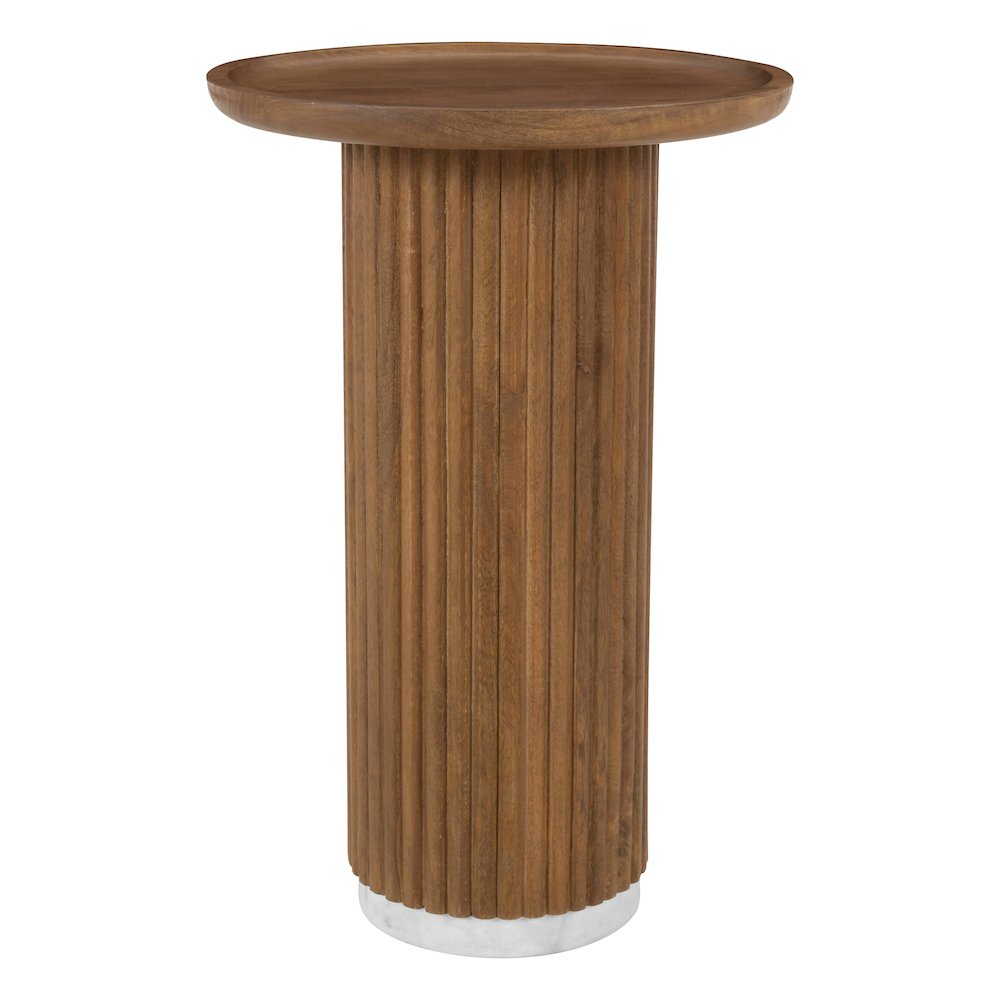 Round Solid Wood Pedestal Fluted Accent Table in Golden Honey Finish