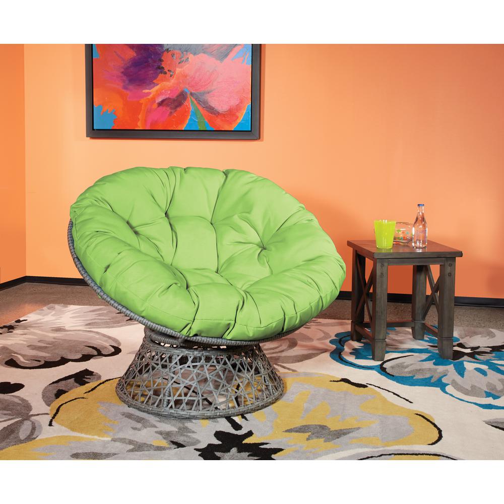 Papasan Chair with Green cushion and Dark Grey Wicker Wrapped Frame