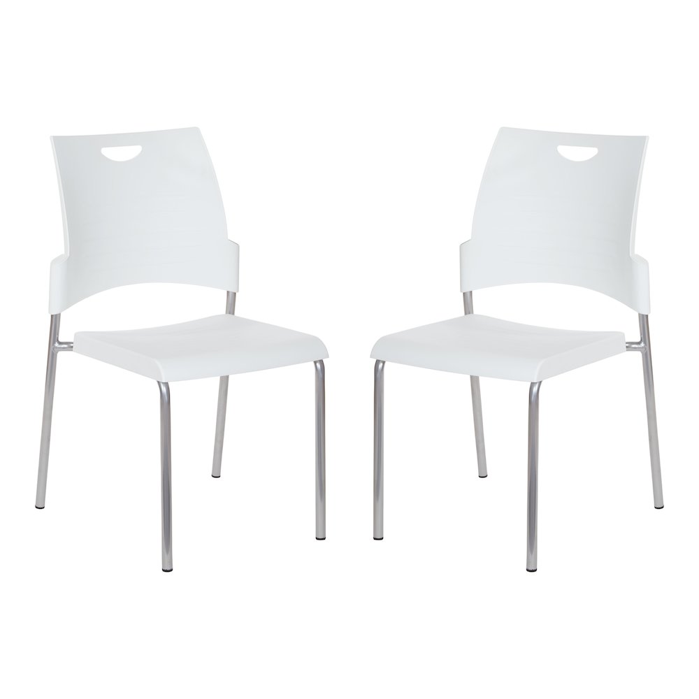 Straight Leg Stacking Chair With White Plastic Seat & Back
