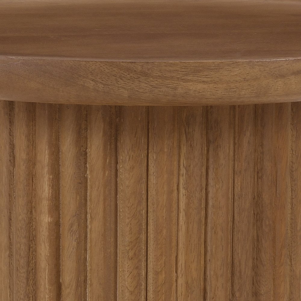 Round Solid Wood Pedestal Fluted Accent Table in Golden Honey Finish