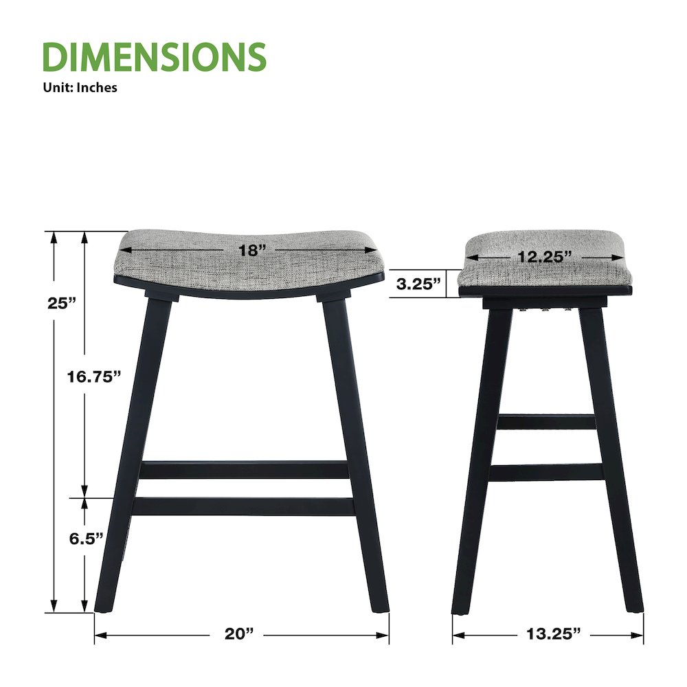 Coley 24″ Saddle Stool 2-Pack With Graphite Fabric Seat And Black Wash Frame