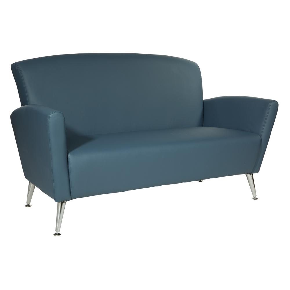 Loveseat in Dillon Blue Bonded Leather with Chrome Legs