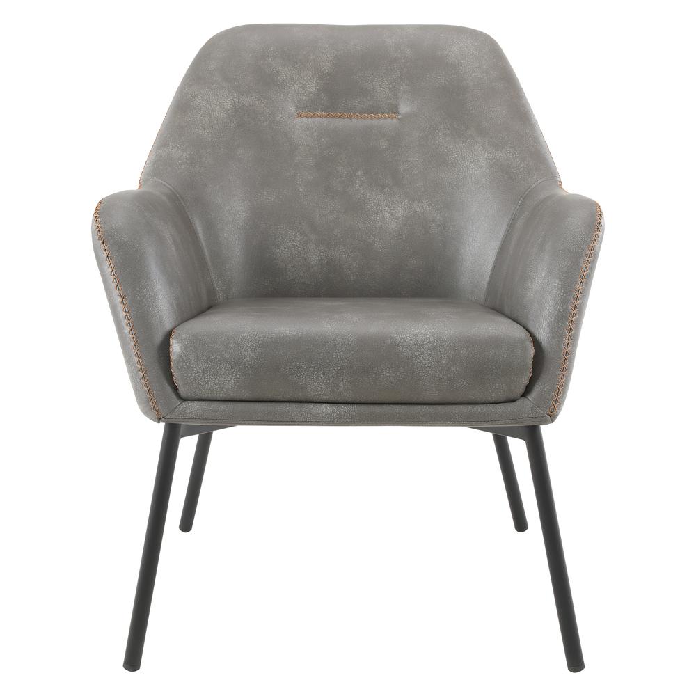 Brooks Accent Chair in Grey Faux Leather with Gold Stitch and Black Legs