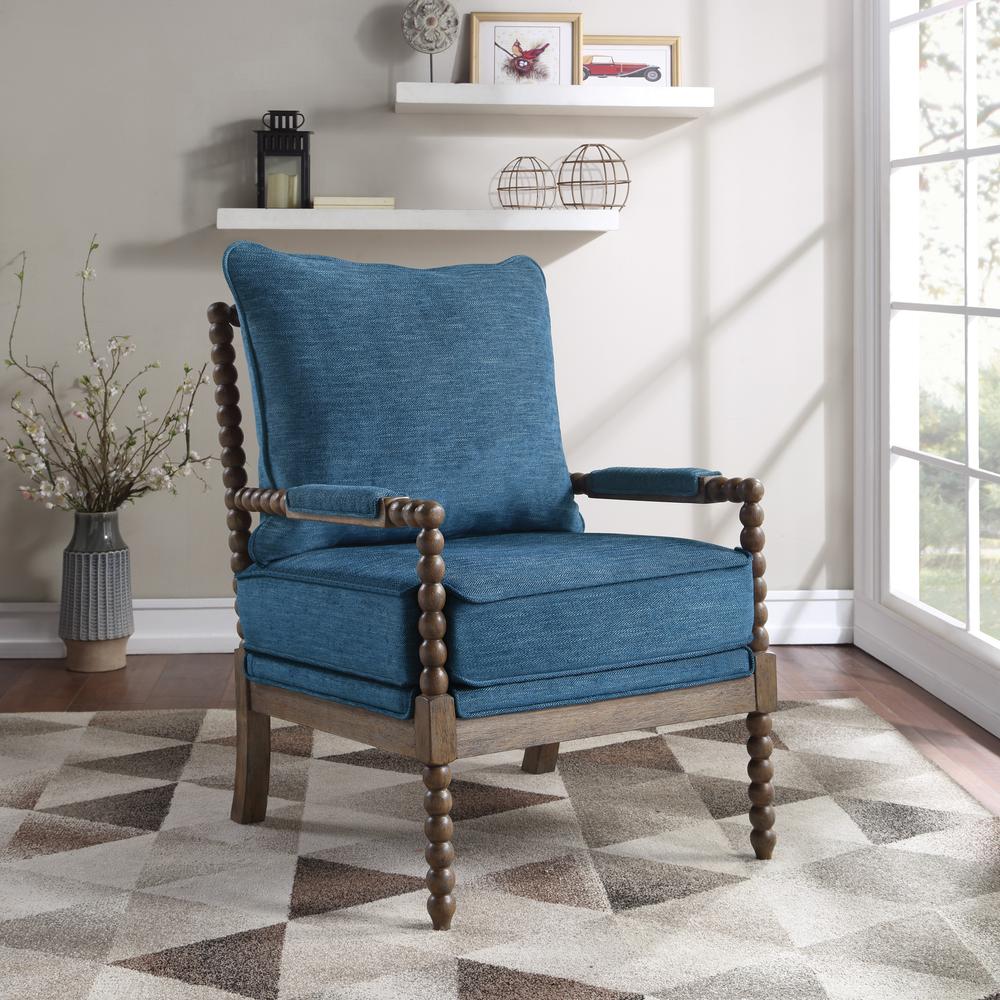 Fletcher Spindle Chair in Navy Fabric with Brush Charcoal Finish