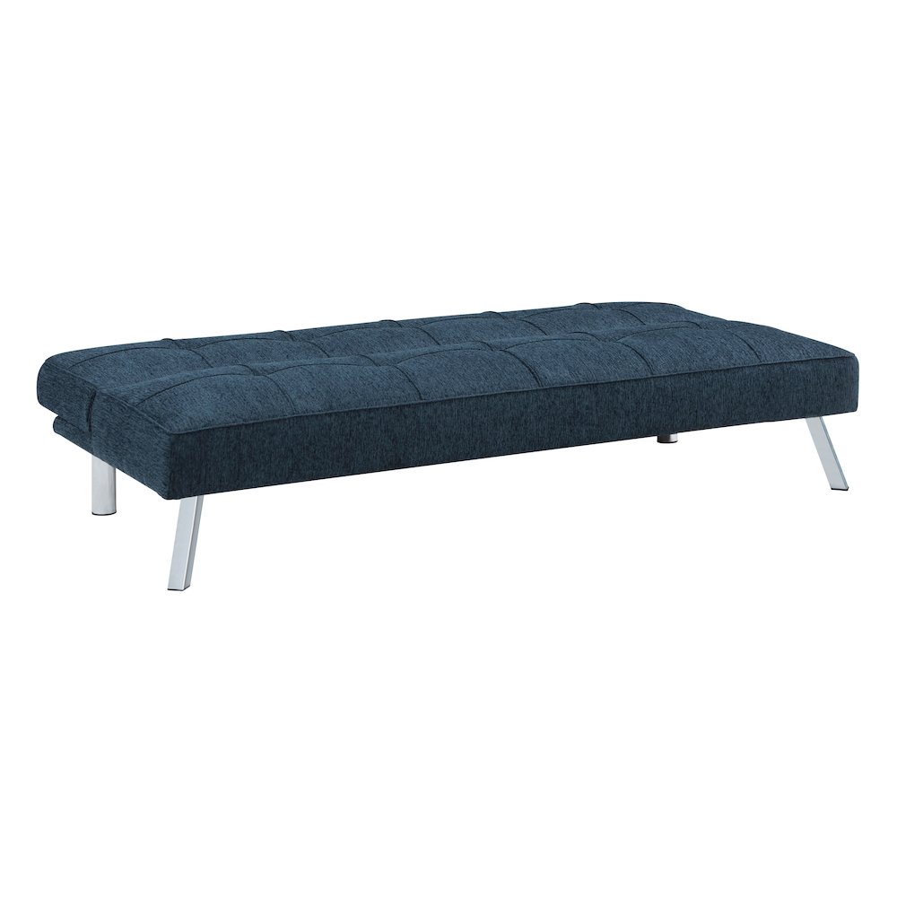 Kenneth Futon in Indigo Fabric and Chrome Legs