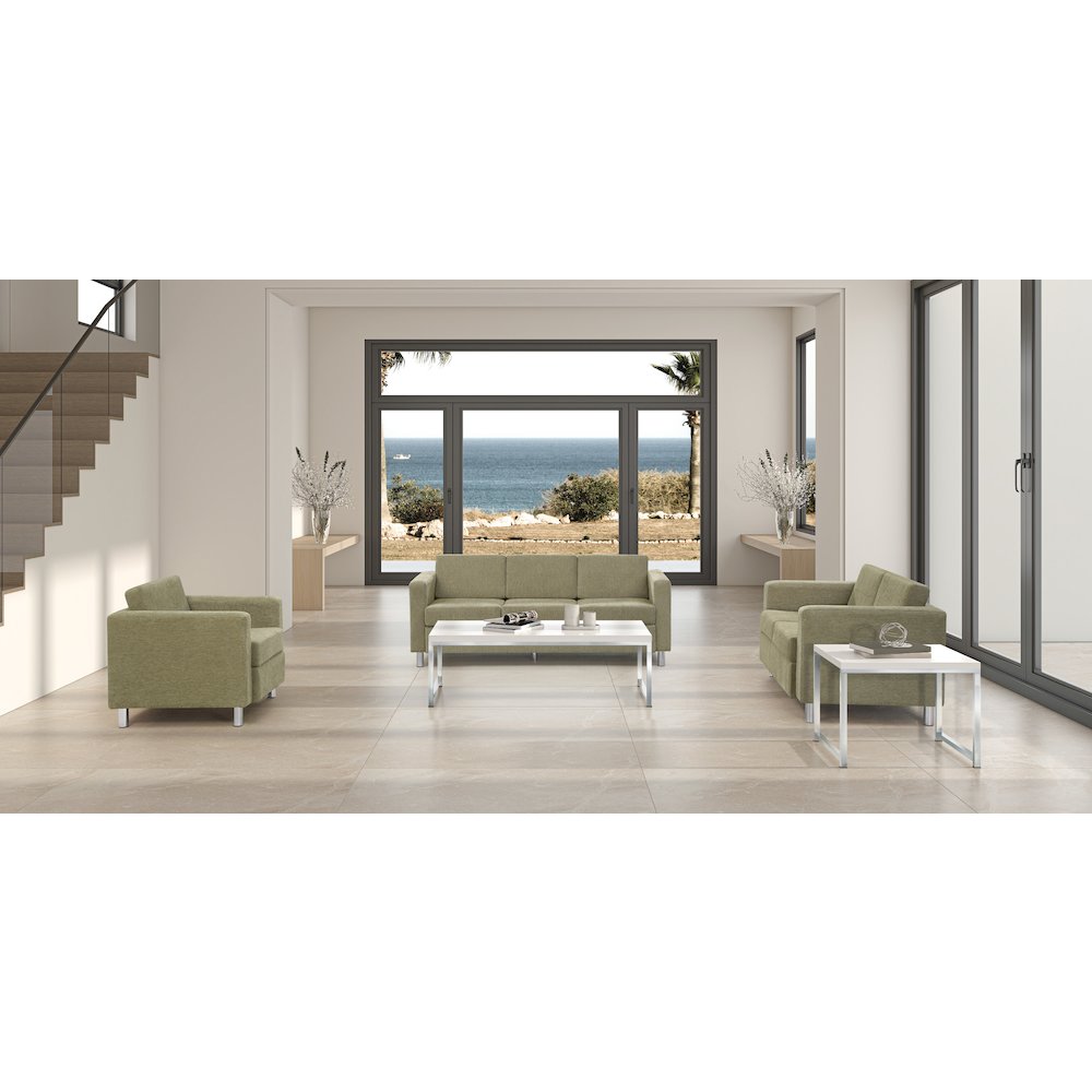 Pacific Loveseat in Sea Green Fabric with Chrome Legs