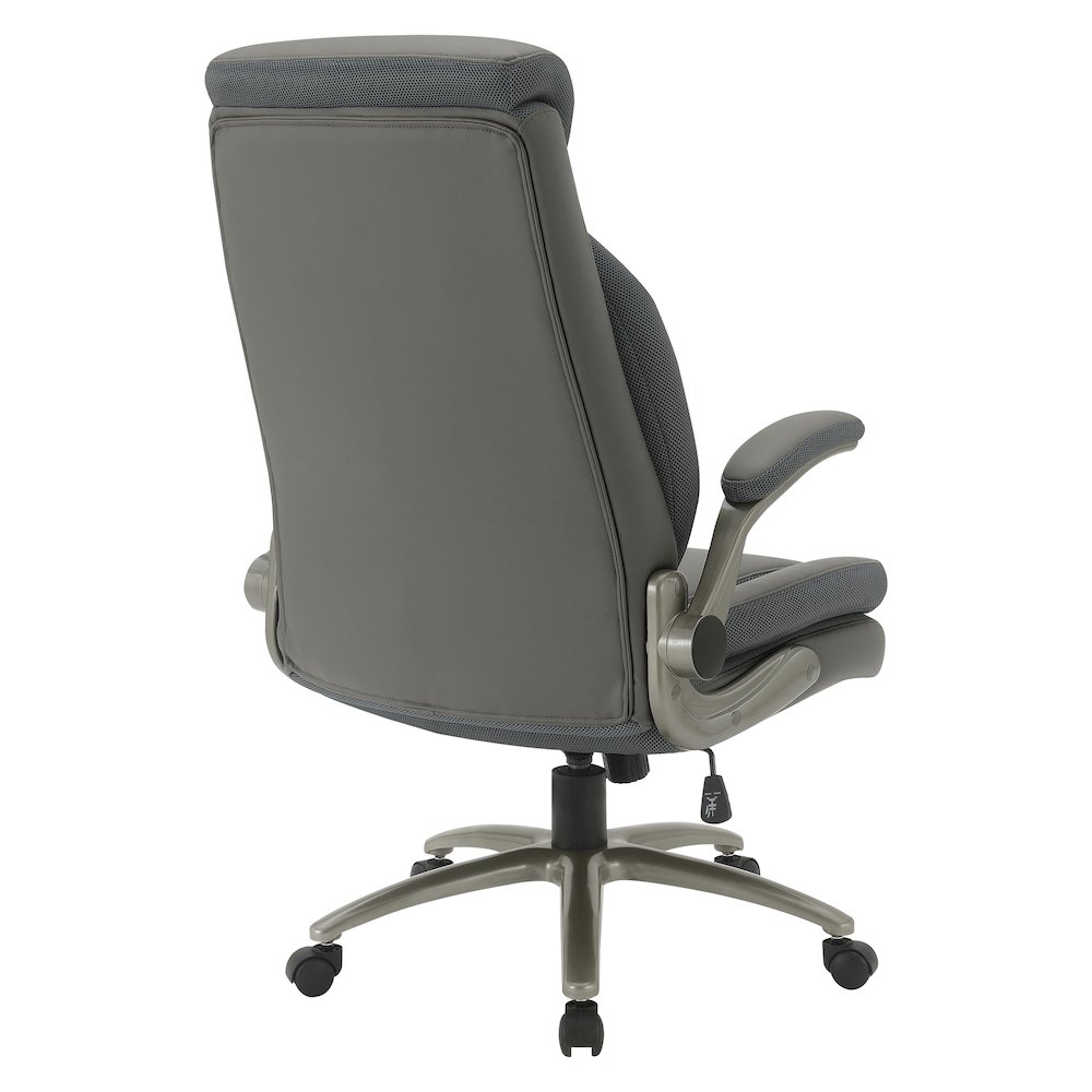 Grey Leather Big & Tall Chair with Padded Flip Arms and Titanium Base