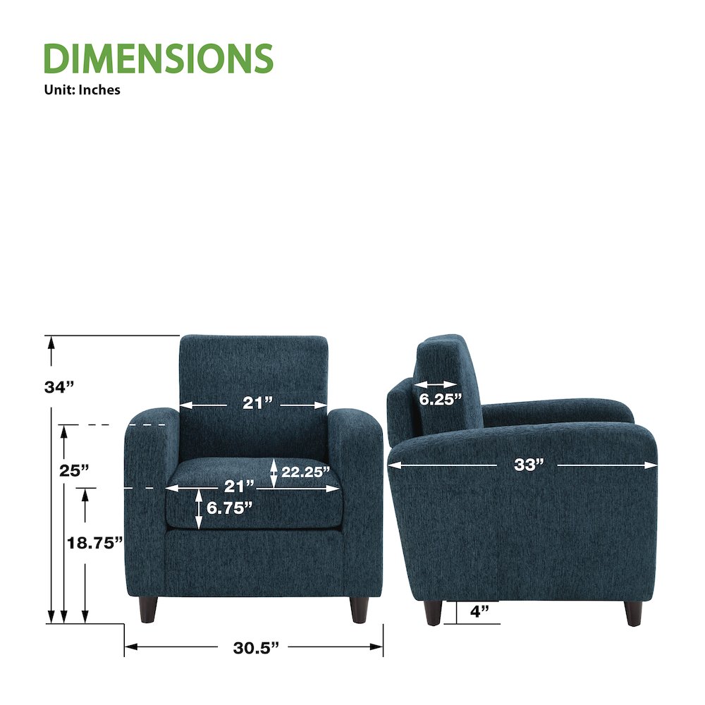 Venus Club Chair in Indigo Fabric and Medium Espresso Legs