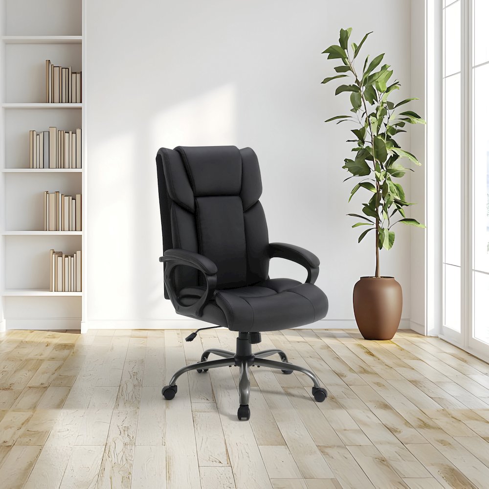 High-Back in Black Faux Leather Executive Chair with Padded Arms