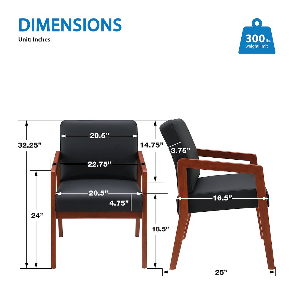 Back Faux Leather with Cherry Finish Visitor’s Chair with Memory Foam Seat