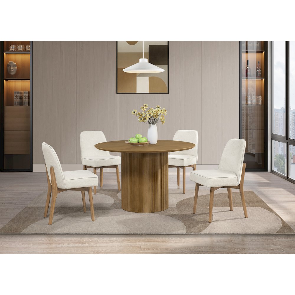 Jada 5-piece Round Pedestal Dining Table and 4 chairs in Medium Oak Finish