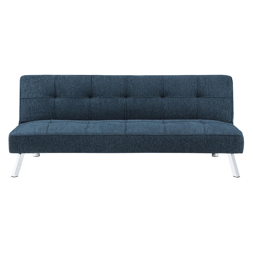 Kenneth Futon in Indigo Fabric and Chrome Legs