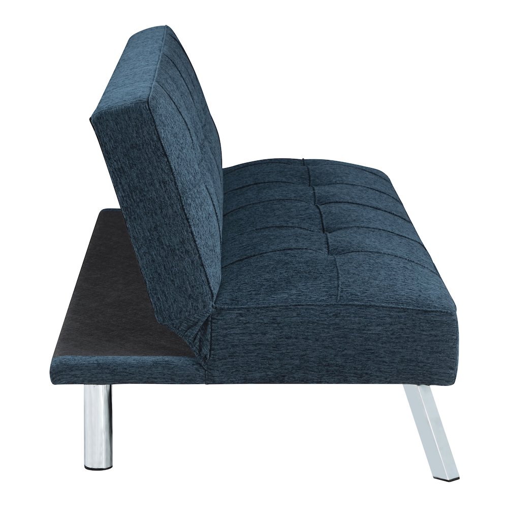 Kenneth Futon in Indigo Fabric and Chrome Legs