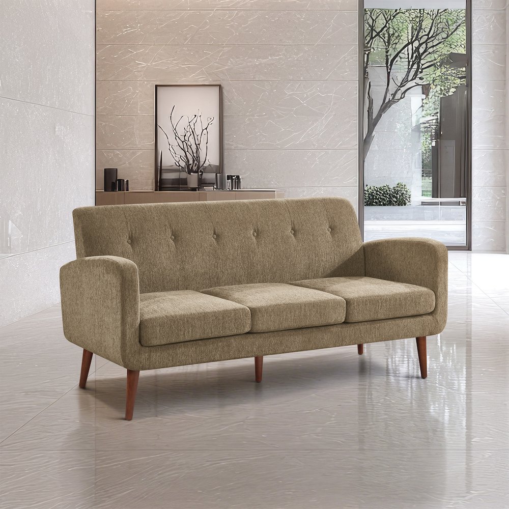 Lake Meadows Sofa in Taupe Fabric with Espresso Legs