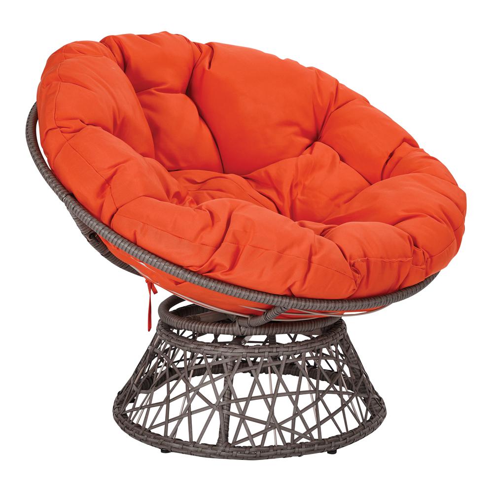 Papasan Chair with Orange cushion and Dark Grey Wicker Wrapped Frame