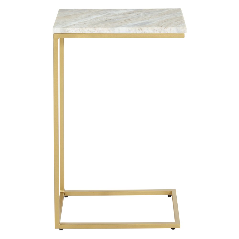 Solid White Marble Top C-Table with Gold Tone Metal Base 2-Pack