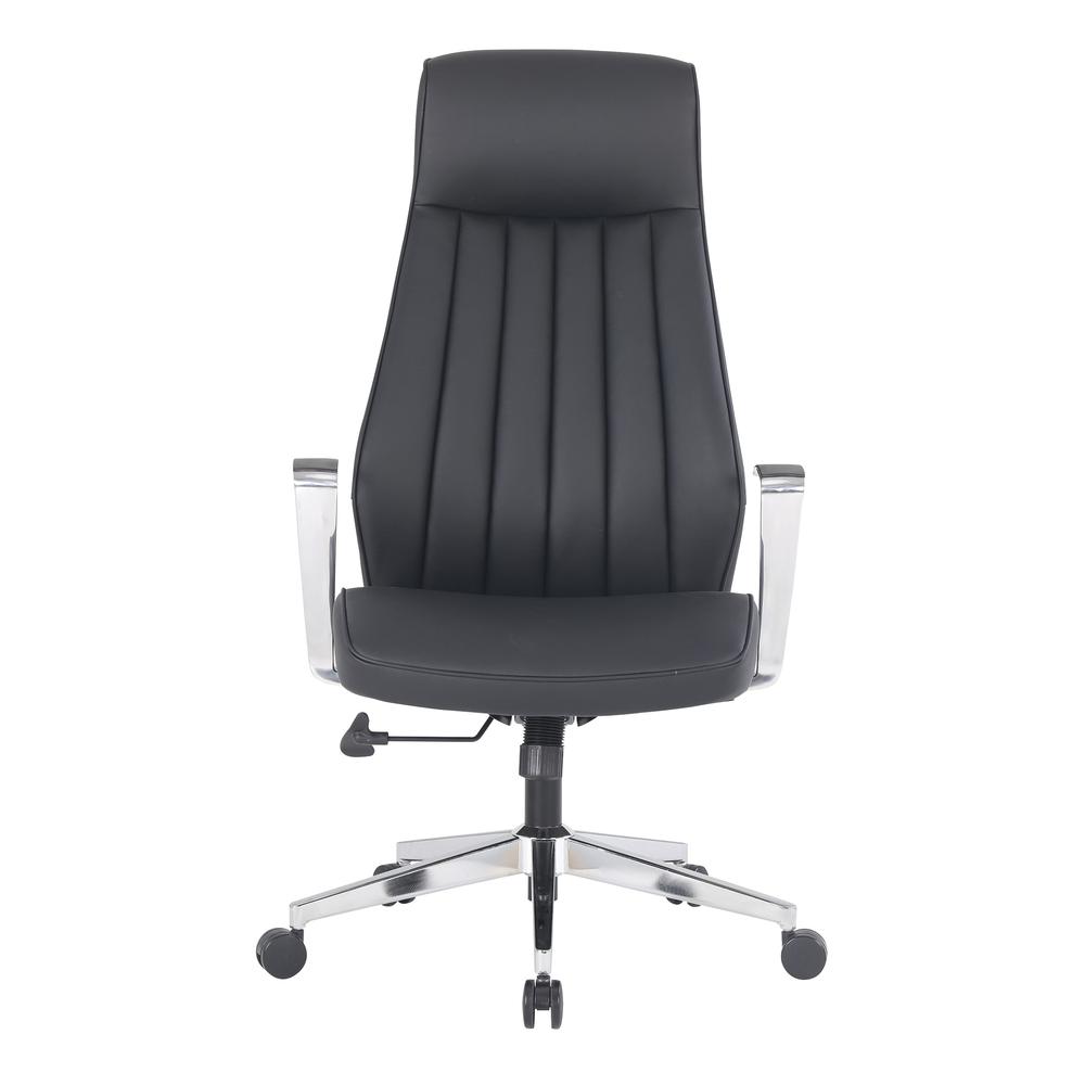High Back Antimicrobial Fabric Chair with Fixed Padded Aluminum Arms & Chrome Base in Dillon Black