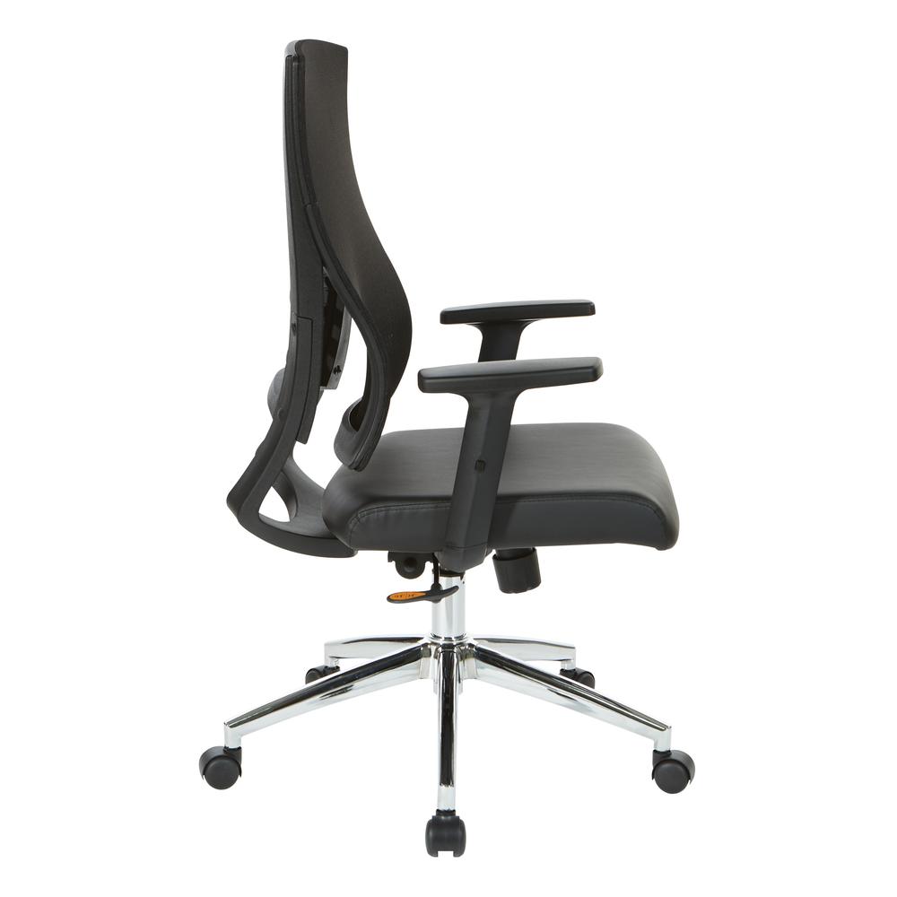 Black Frame Chair with Chrome Base with Black Bonded Leather Seat