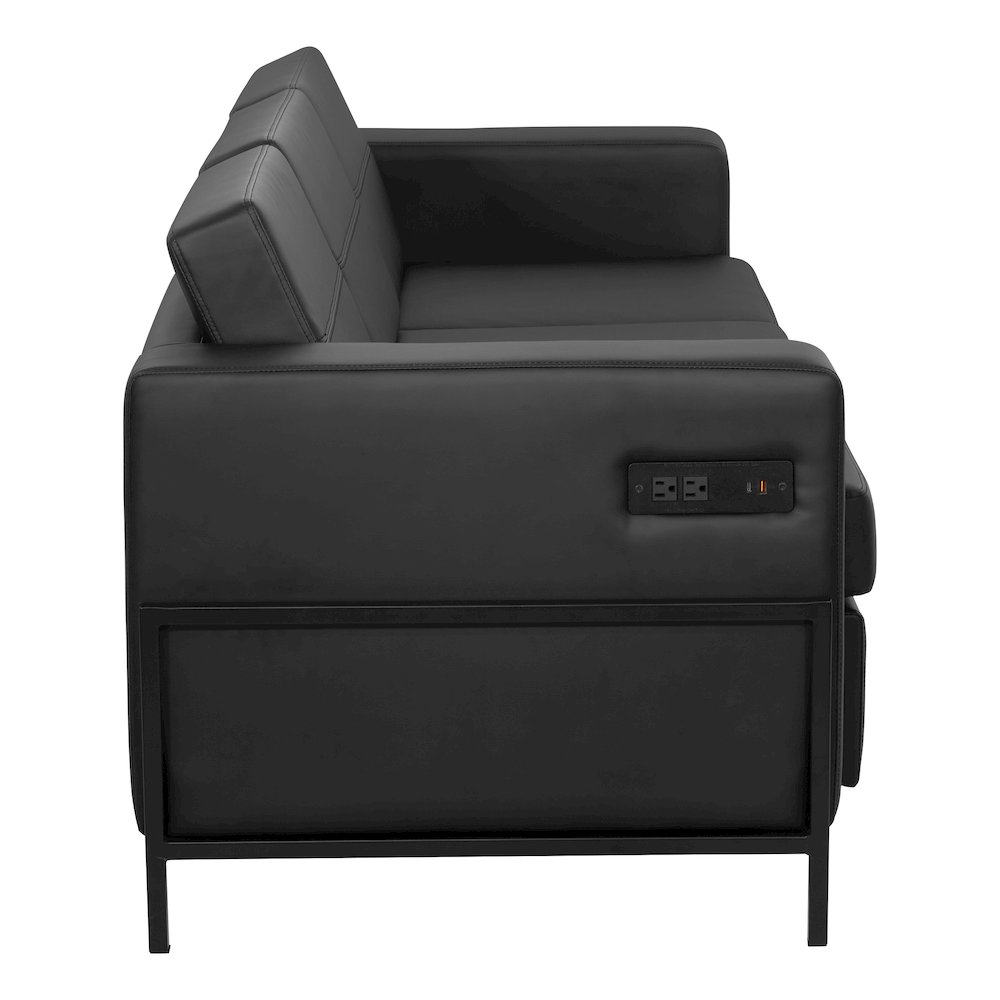 Arctic Sofa in Black Faux Leather with USB and USB-C Charging Stations