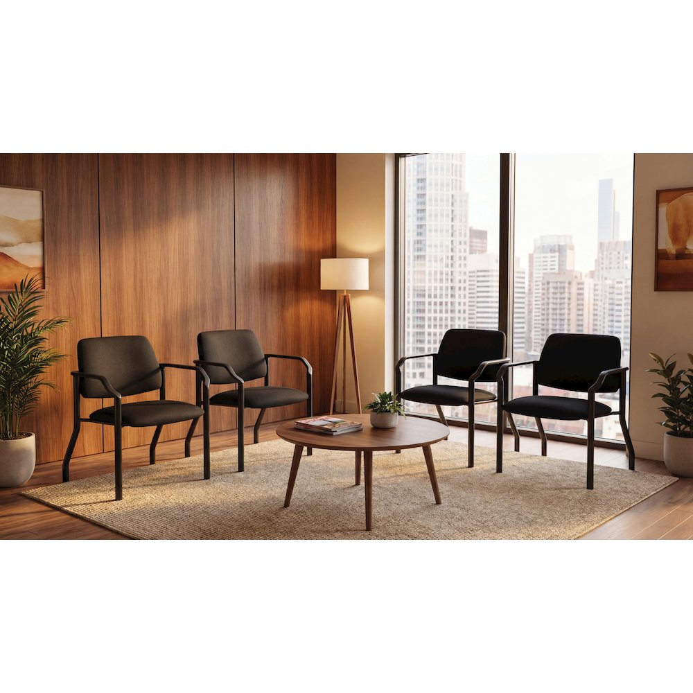 Big & Tall Guest Chair in Icon Black Fabric with PU Arms and Black Metal Frame