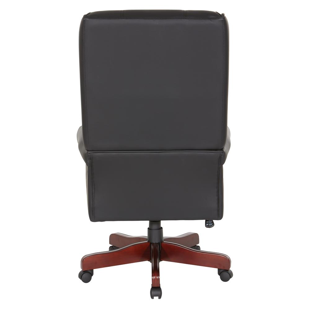 Traditional Executive High Back Chair with Black Vinyl and Brass Finish Nail Trim Upholstery