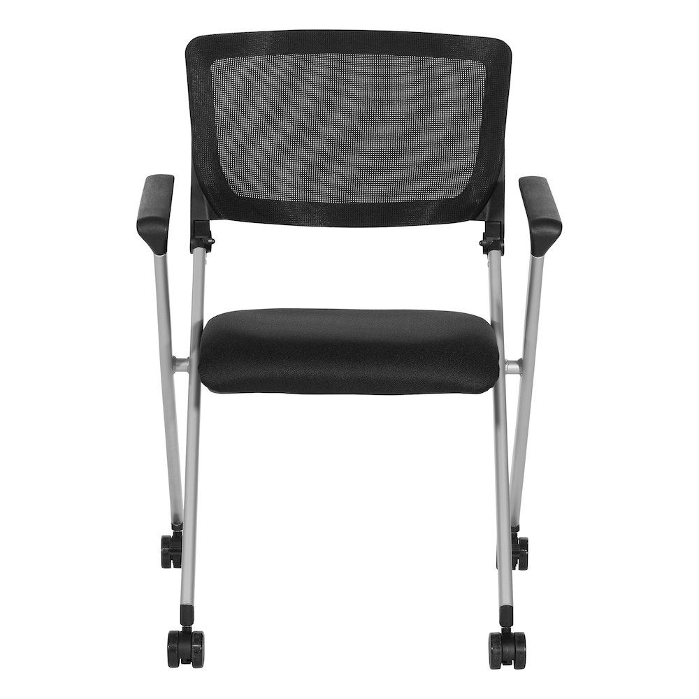 Flex Back Nesting Chair in Silver Finish and Black Mesh Fabric 2-Pack