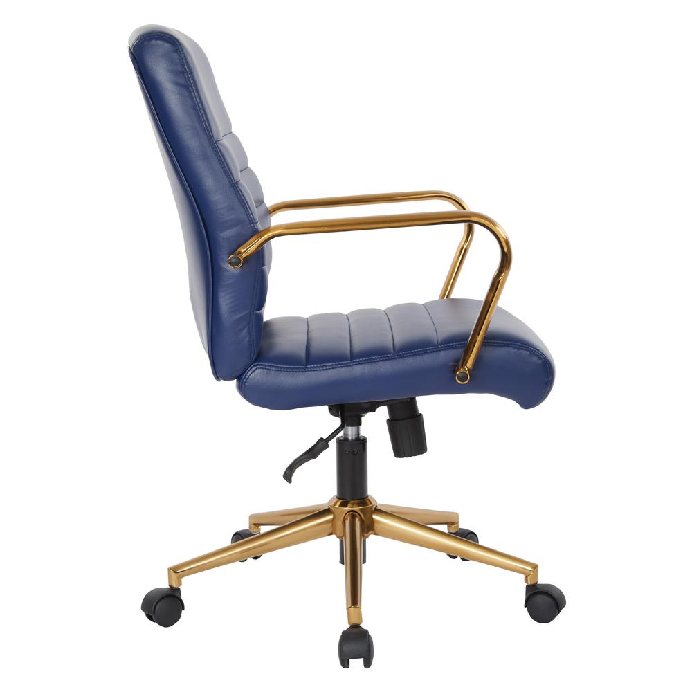 Mid-Back Navy Faux Leather Chair with Gold Finish Arms and Base K/D